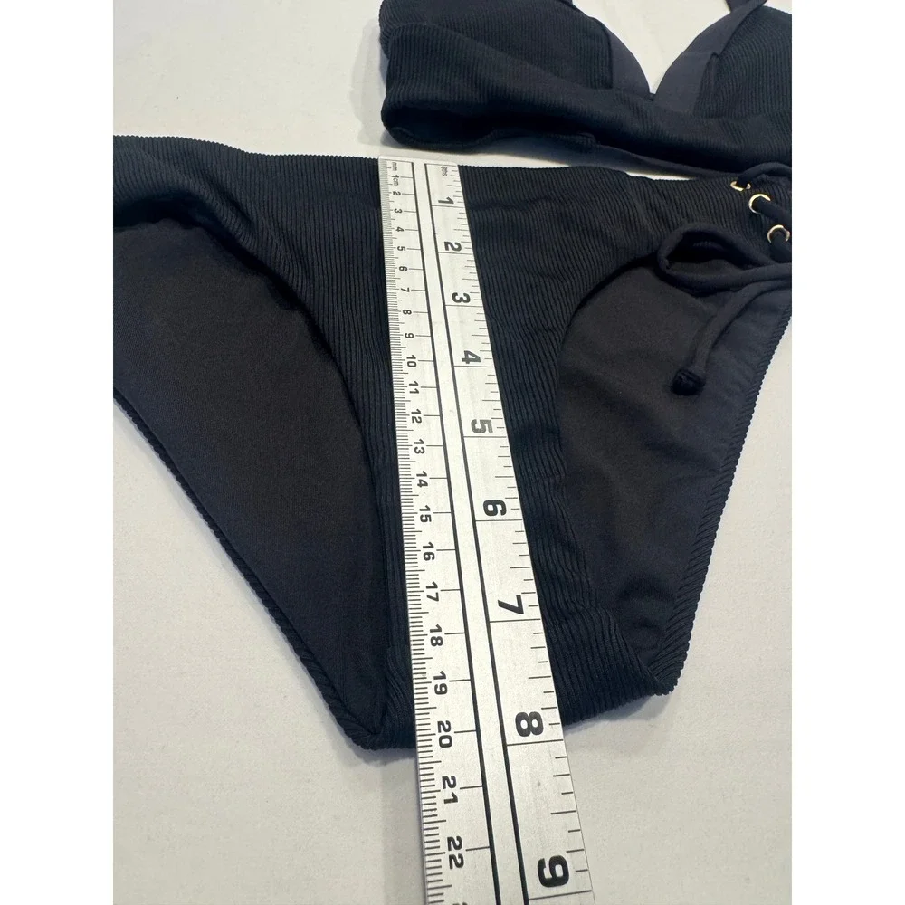 L*Space Bikini Set Ribbed Lace Up Side Grommet Small Black New With Tags NWD